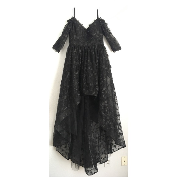 VTG 80s High Low Lace Gothic Black Wedding Dress S - Picture 5 of 5